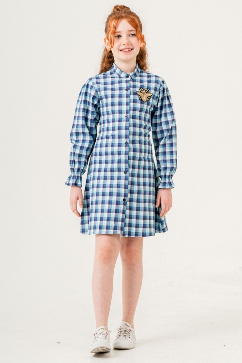 Kız Çocuk Ekose Desenli Elbise 12168