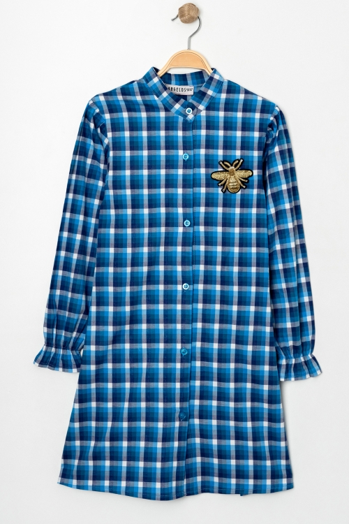 Kız Çocuk Ekose Desenli Elbise 12168