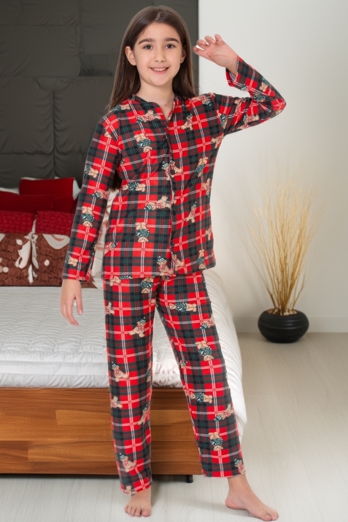 Kız Çocuk Ekose Desenli Pijama Takımı 12135