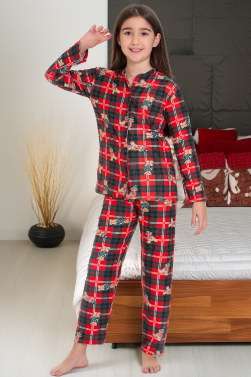 Kız Çocuk Ekose Desenli Pijama Takımı 12135