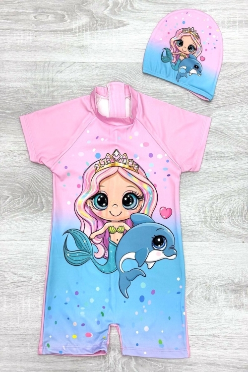 Kız Çocuk Fermuarlı Mayo Takımı 5-16 Yaş 12242