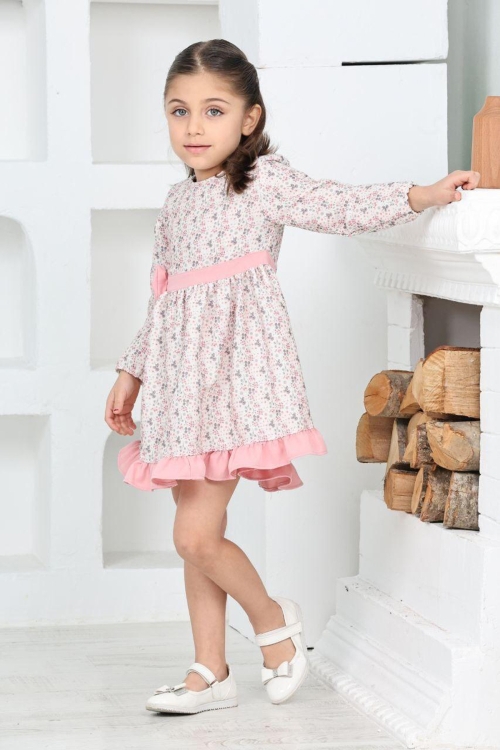 Kız Çocuk Fırfırlı Ve Fiyonklu Elbise 12173