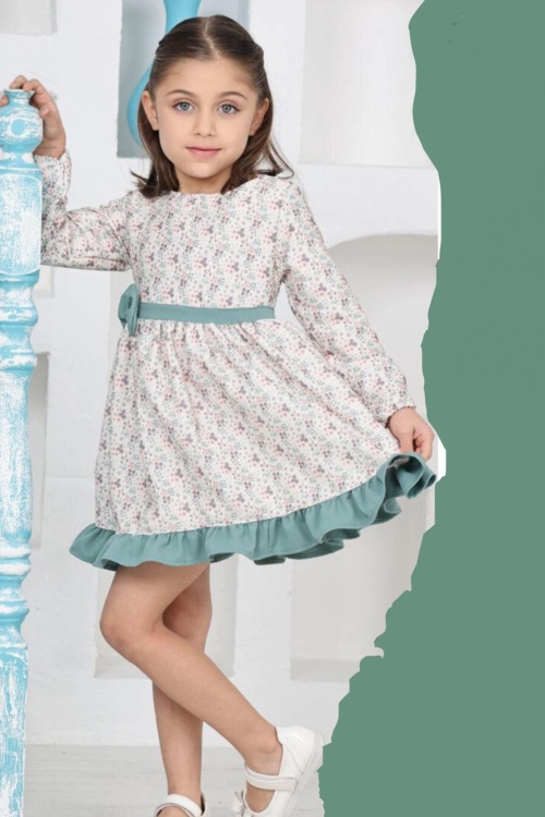 Kız Çocuk Fırfırlı Ve Fiyonklu Elbise 12173