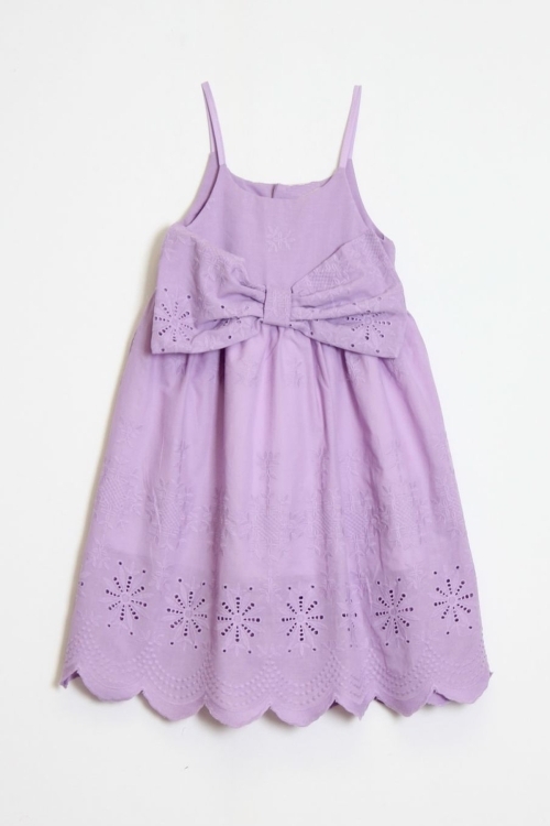 Kız Çocuk Fiyok Detaylı Askılı Kolu Dokuma Elbise 6-10 Yaş 12249