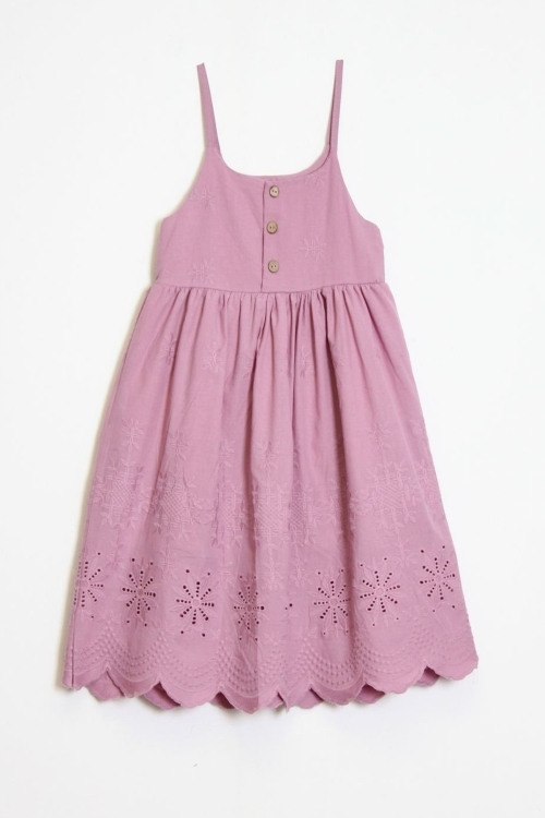 Kız Çocuk Fiyok Detaylı Askılı Kolu Dokuma Elbise 6-10 Yaş 12249