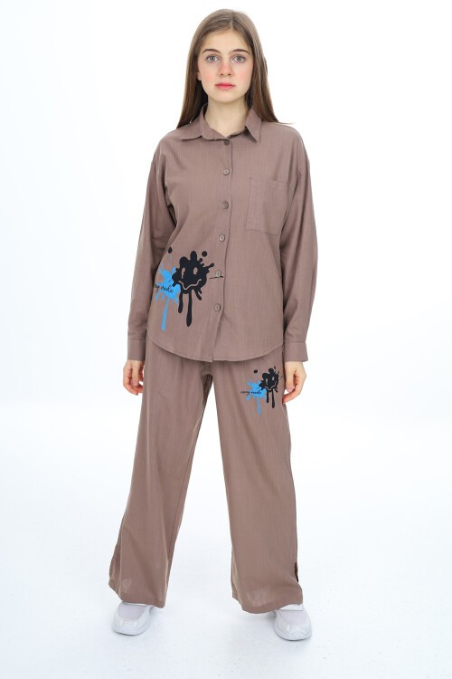 Kız Çocuk Gömlekli Alt-Üst Takım Px311