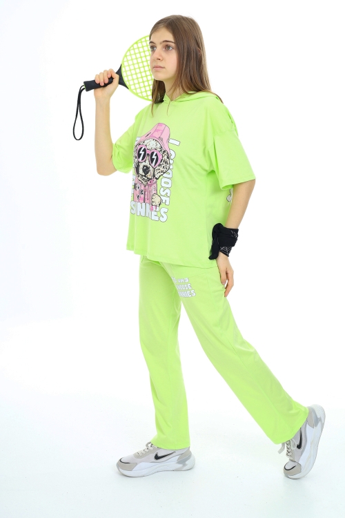 Kız Çocuk Kapüşonlu Alt-Üst Yazlık Takım 12153