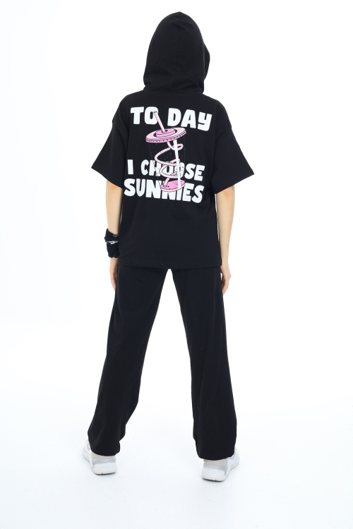 Kız Çocuk Kapüşonlu Alt-Üst Yazlık Takım 12153