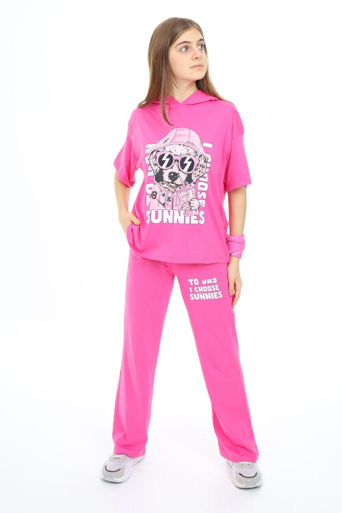 Kız Çocuk Kapüşonlu Alt-Üst Yazlık Takım 12153