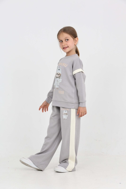 Kız Çocuk Karakter Baskılı Geniş Paçalı Alt-Üst Takım 12307