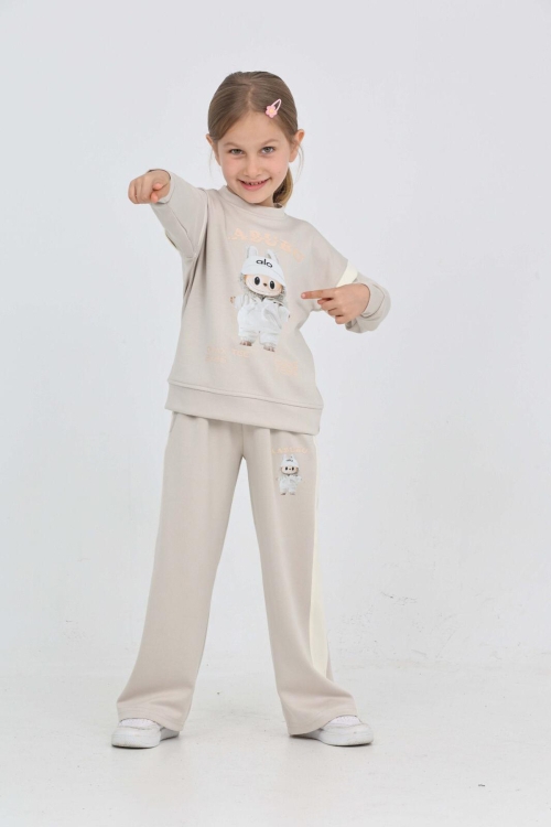 Kız Çocuk Karakter Baskılı Geniş Paçalı Alt-Üst Takım 12307