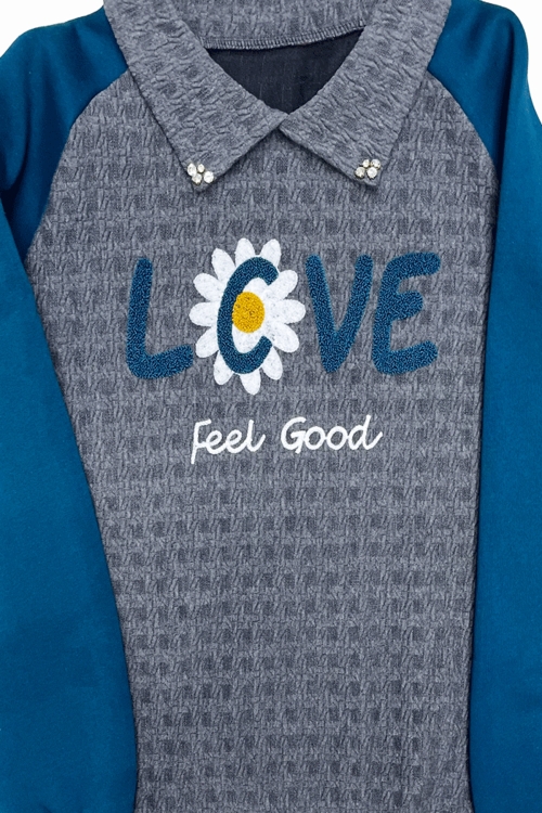 Kız Çocuk Kargo Cepli Gömlek Yakalı ve Yaka Taşlı 3 İplik  Alt Üst Takım 12328