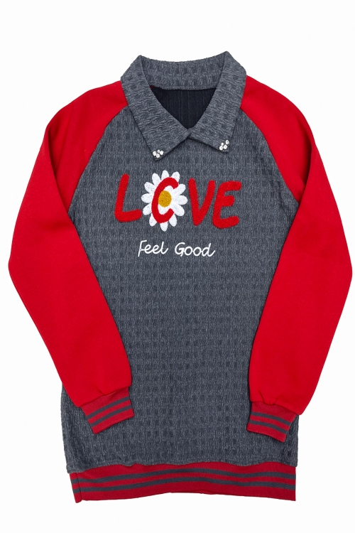 Kız Çocuk Kargo Cepli Gömlek Yakalı ve Yaka Taşlı 3 İplik  Alt Üst Takım 12328