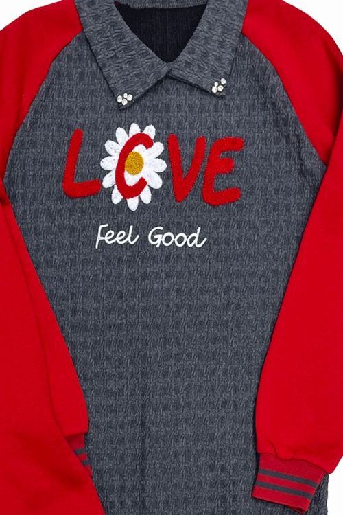 Kız Çocuk Kargo Cepli Gömlek Yakalı ve Yaka Taşlı 3 İplik  Alt Üst Takım 12328