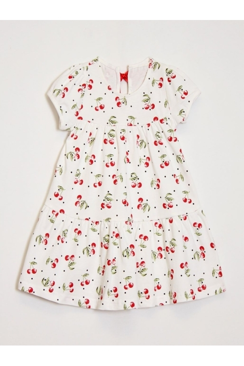 Kız Çocuk Kiraz Desenli Elbise 2-7 Yaş 12246
