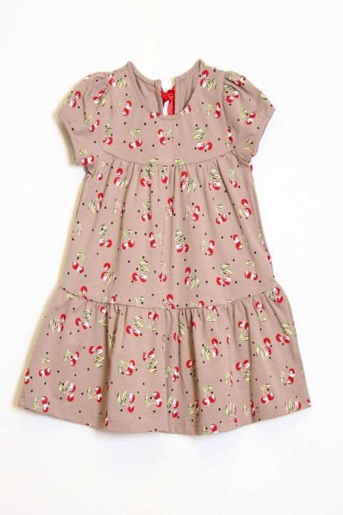 Kız Çocuk Kiraz Desenli Elbise 2-7 Yaş 12246