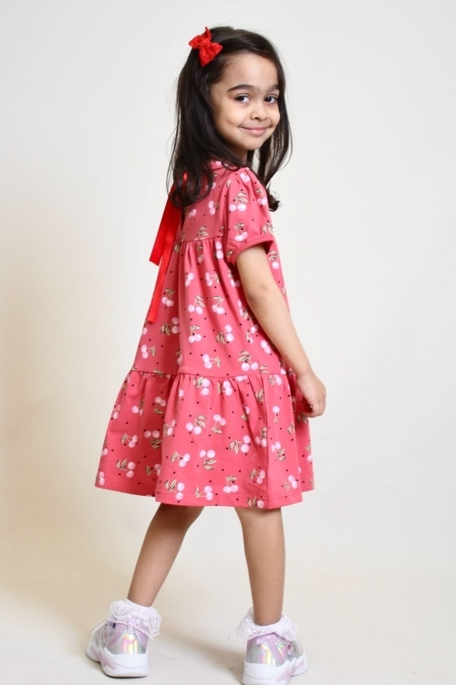 Kız Çocuk Kiraz Desenli Elbise 2-7 Yaş 12246