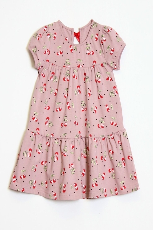 Kız Çocuk Kiraz Desenli Elbise 2-7 Yaş 12246