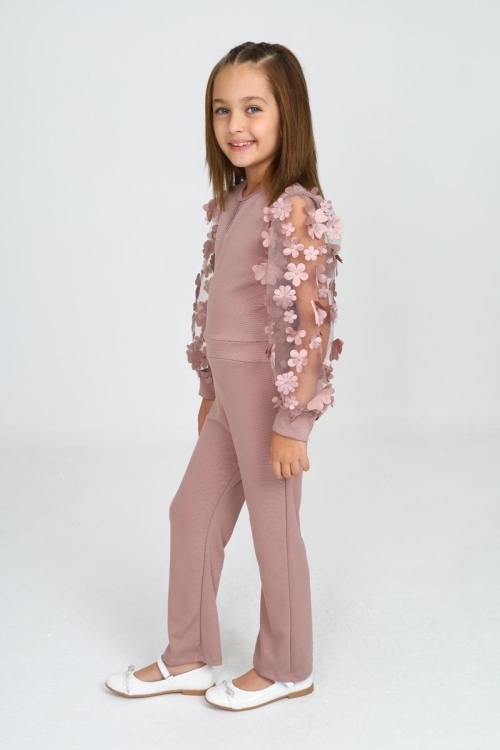 Kız Çocuk Kolları Tüllü Tulum Elbise 12131