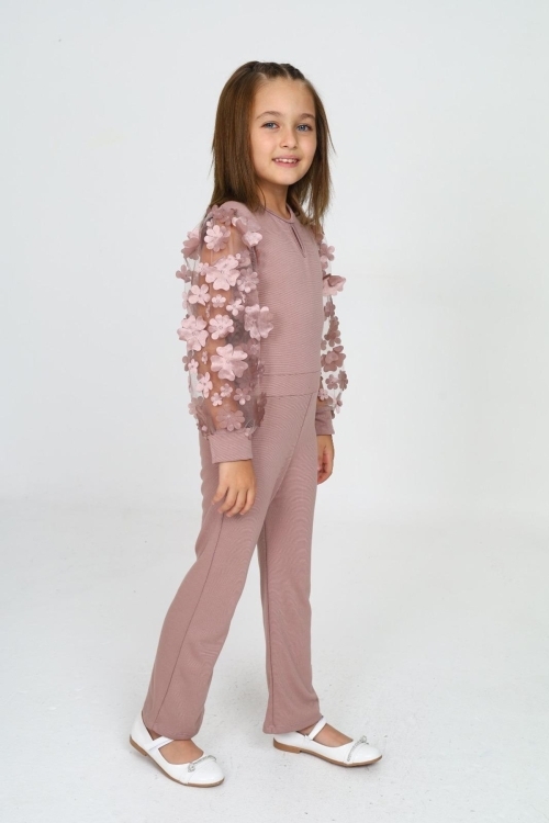 Kız Çocuk Kolları Tüllü Tulum Elbise 12131