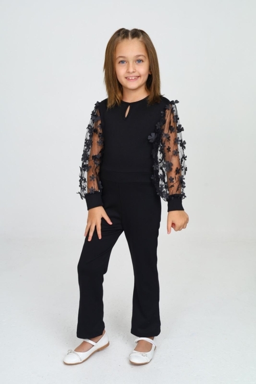 Kız Çocuk Kolları Tüllü Tulum Elbise 12131