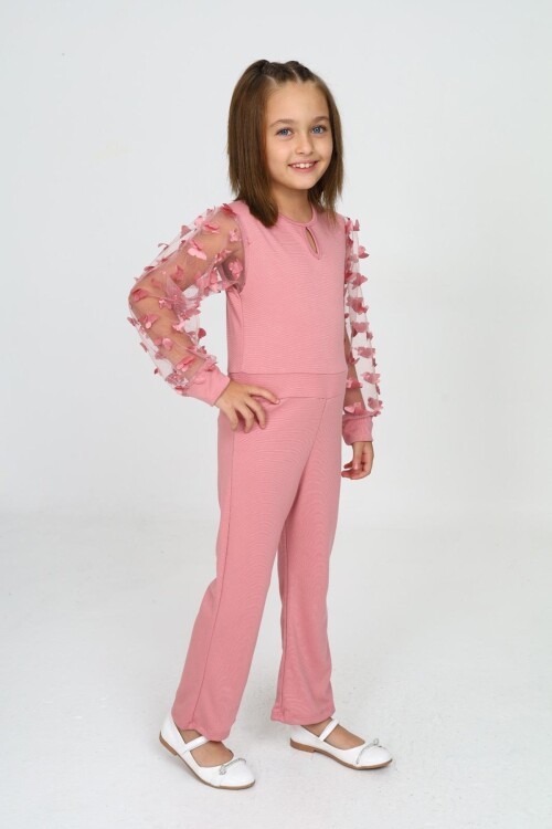 Kız Çocuk Kolları Tüllü Tulum Elbise 12131