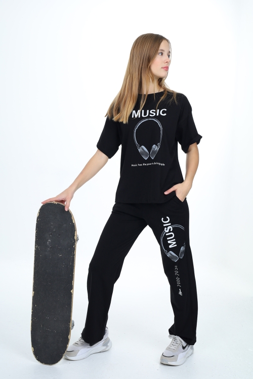 Kız Çocuk Music Baskılı Alt-Üst 2li Takım 12148