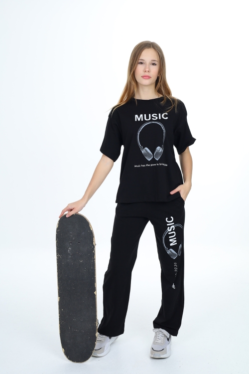 Kız Çocuk Music Baskılı Alt-Üst 2li Takım 12148