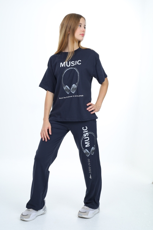 Kız Çocuk Music Baskılı Alt-Üst 2li Takım 12148