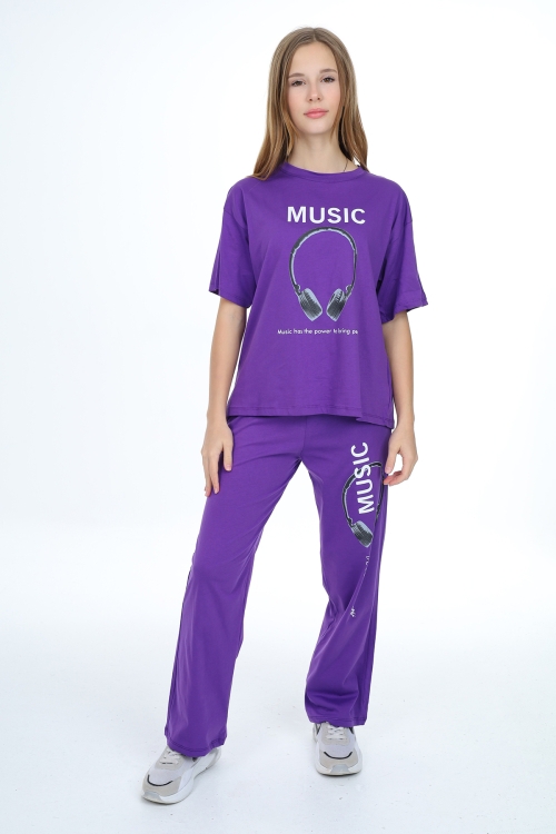 Kız Çocuk Music Baskılı Alt-Üst 2li Takım 12148