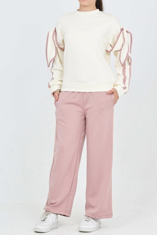 Kız Çocuk Oysho Kumaş Kol Aksesuarlı Geniş Paçalı Alt- Üst Takım 12319