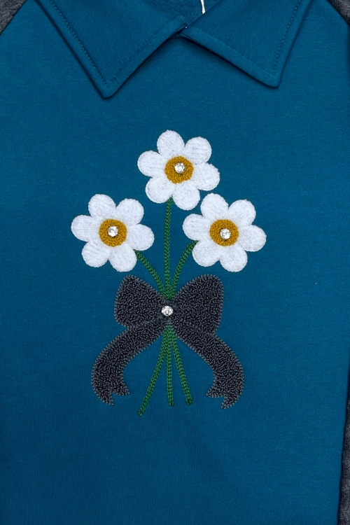 Kız Çocuk Papatya Nakışlı Ribana Detaylı 3 İplik Alt- Üst Takım 12322