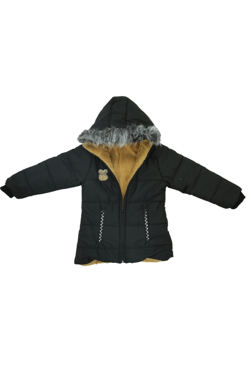 Kız Çocuk Peluş Astarlı - Fermuar Kapatmalı-Kürklü Kapüşonlu Mont 12357