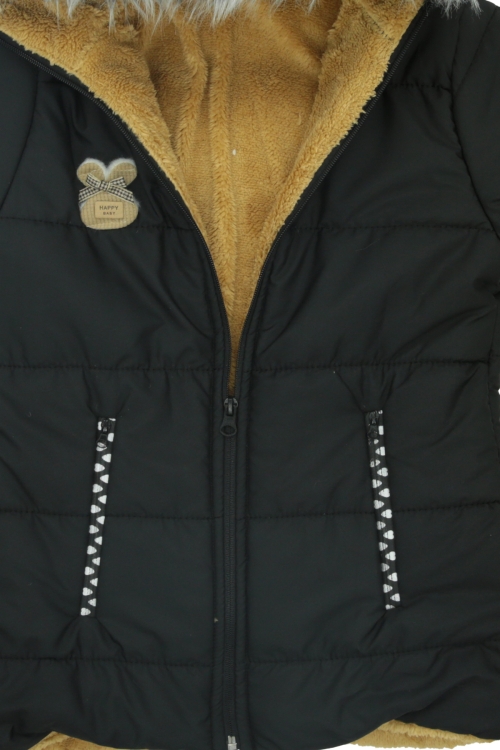 Kız Çocuk Peluş Astarlı - Fermuar Kapatmalı-Kürklü Kapüşonlu Mont 12357