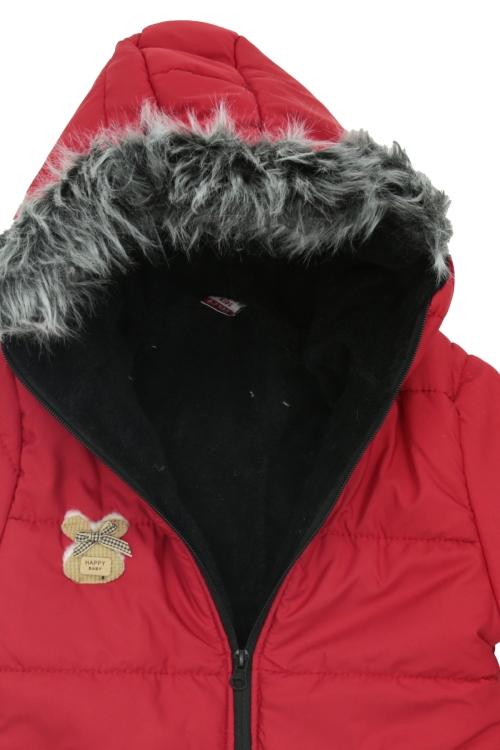 Kız Çocuk Peluş Astarlı - Fermuar Kapatmalı-Kürklü Kapüşonlu Mont 12357