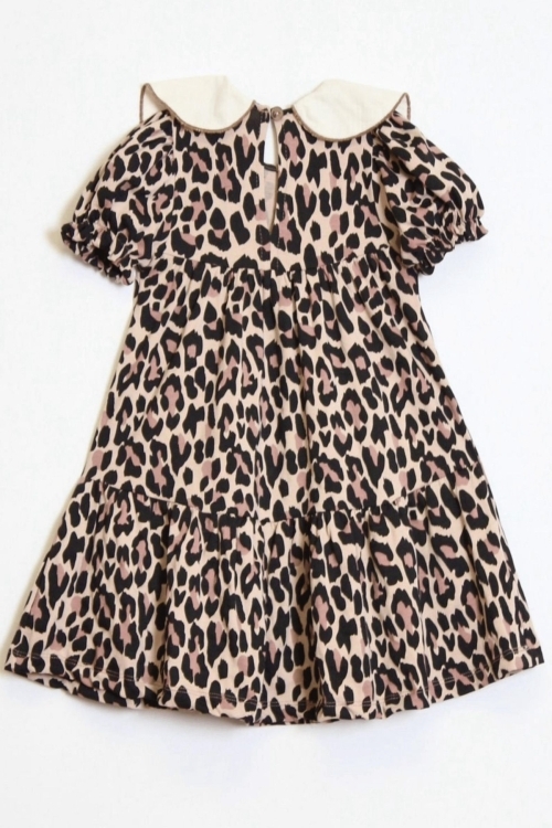 Kız Çocuk Rotasyon Desenli Yaka Detaylı Elbise 4-10 Yaş 12238