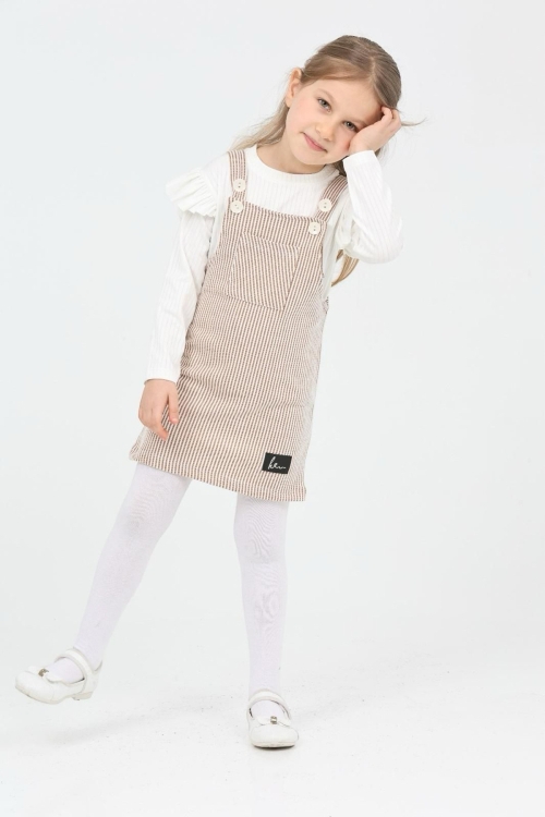 Kız Çocuk Salopet 2li Elbise (Salopet Elbise+Bady Bluz)12182