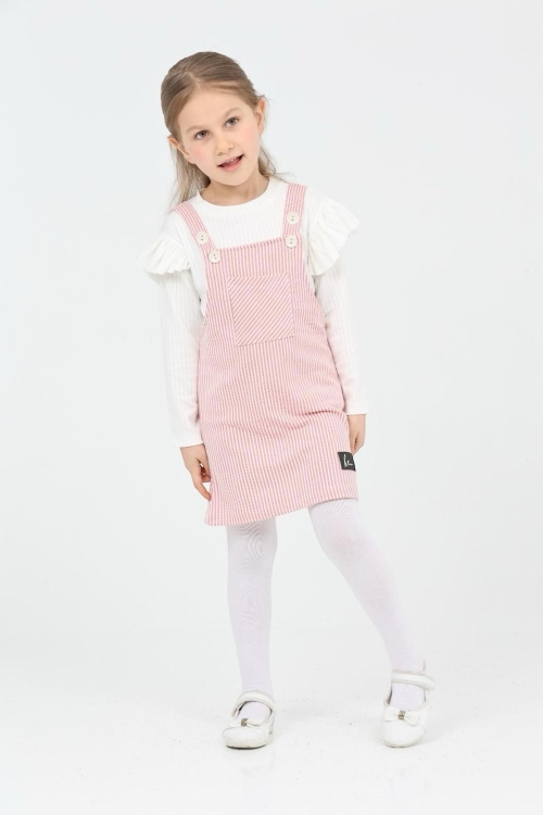 Kız Çocuk Salopet 2li Elbise (Salopet Elbise+Bady Bluz)12182