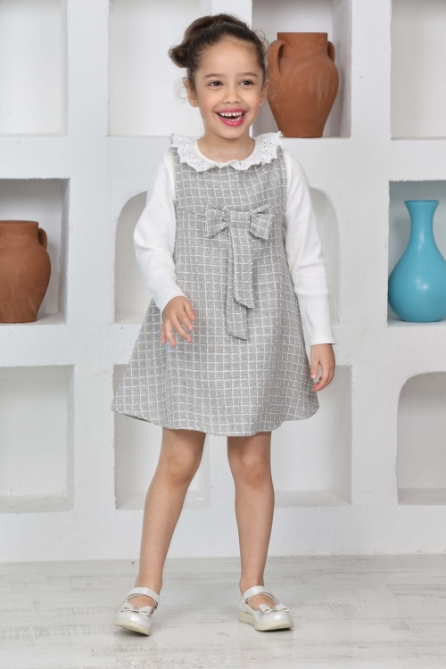 Kız Çocuk Şanel Kumaş 2li Elbise (Elbise+Bady Bluz)12174