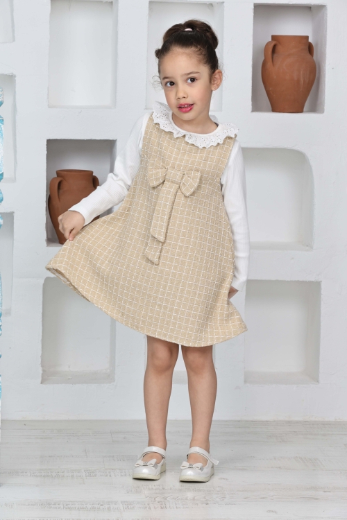 Kız Çocuk Şanel Kumaş 2li Elbise (Elbise+Bady Bluz)12174