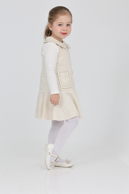 Kız Çocuk Şanel Kumaş Cepli  2li Elbise (Elbise+Bady Bluz)12175