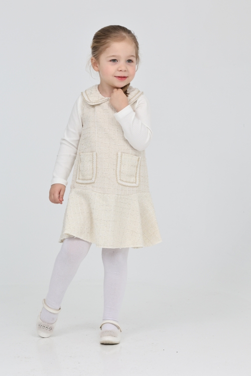 Kız Çocuk Şanel Kumaş Cepli  2li Elbise (Elbise+Bady Bluz)12175