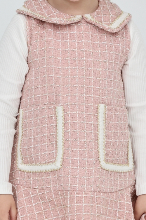 Kız Çocuk Şanel Kumaş Cepli  2li Elbise (Elbise+Bady Bluz)12175