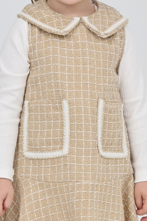 Kız Çocuk Şanel Kumaş Cepli  2li Elbise (Elbise+Bady Bluz)12175