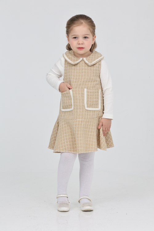 Kız Çocuk Şanel Kumaş Cepli  2li Elbise (Elbise+Bady Bluz)12175