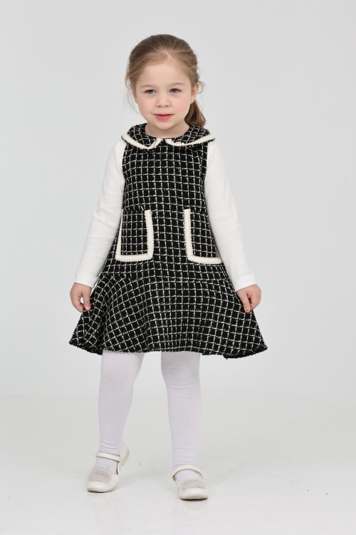 Kız Çocuk Şanel Kumaş Cepli  2li Elbise (Elbise+Bady Bluz)12175