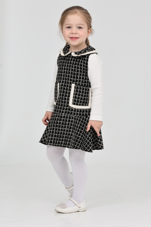 Kız Çocuk Şanel Kumaş Cepli  2li Elbise (Elbise+Bady Bluz)12175
