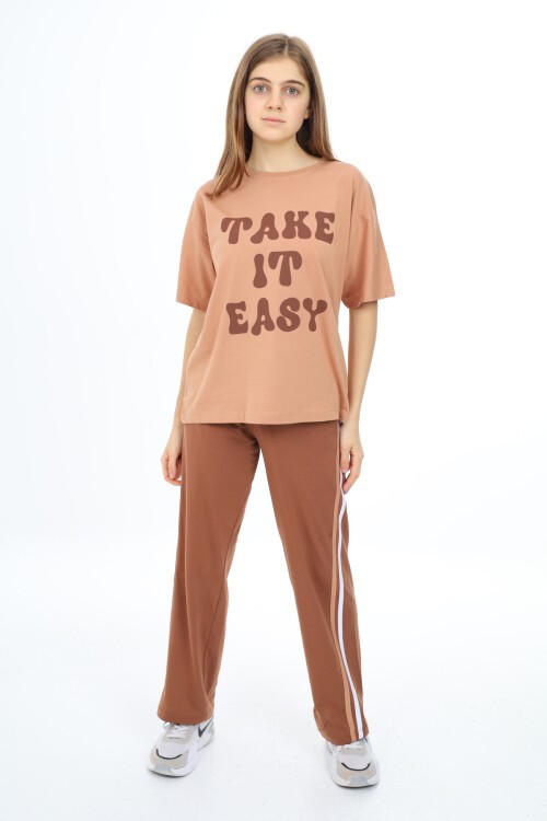 Kız Çocuk Şerit Detaylı Alt-Üst 2li Takım 12144