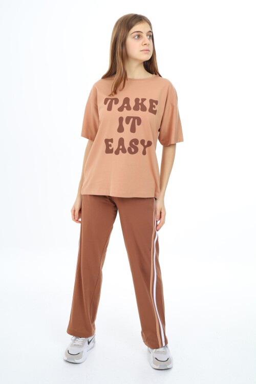 Kız Çocuk Şerit Detaylı Alt-Üst 2li Takım 12144