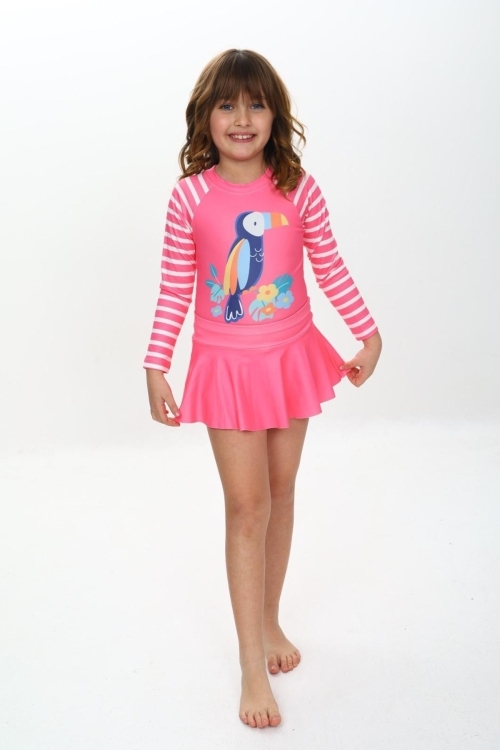 Kız Çocuk Şort Etekli Uzun Kollu Mayo Takımı 3-10 Yaş 12227